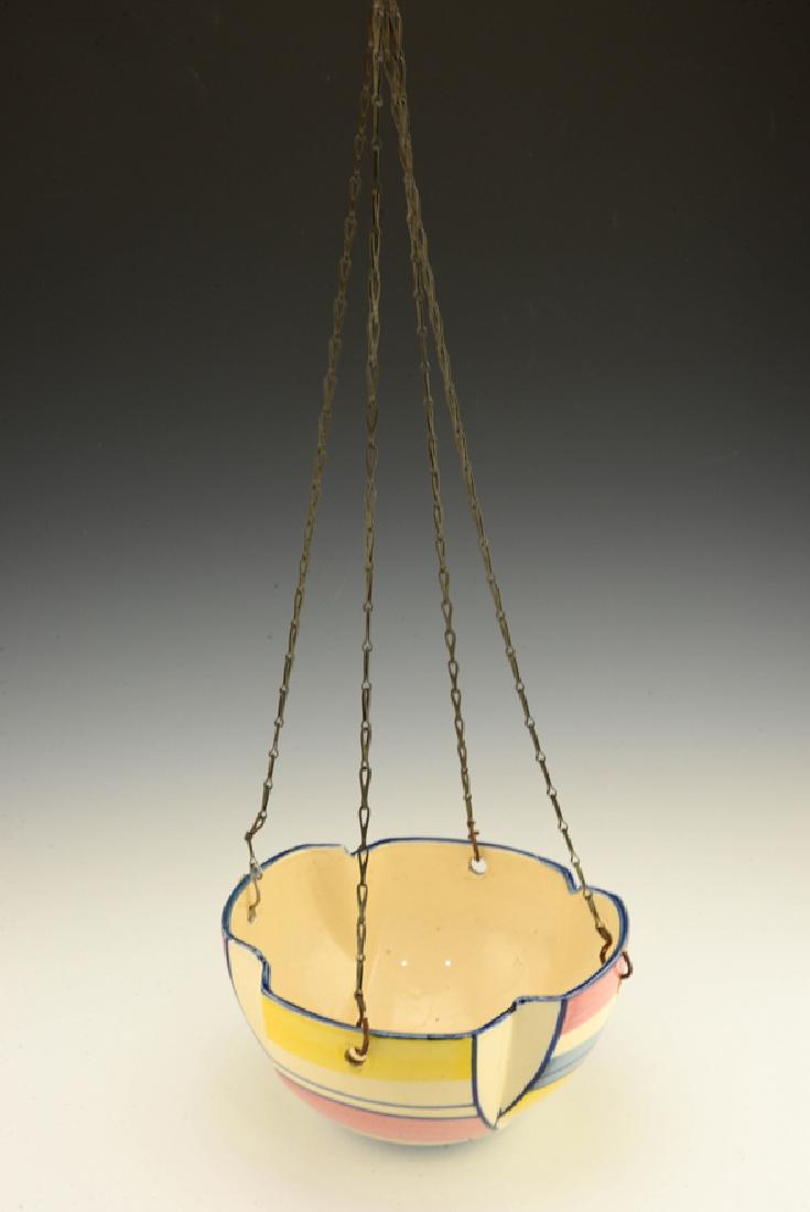 Eva Zeisel, a rare Schramberg hanging Planter: Eva Zeisel, a rare hanging basket-style Planter (model 3288) with original hooks, Schramberger Majolika-Fabrik, Schramberg, Germany, circa 1929-35. Décor Schottland. Height of planter 4 1/2 in. (11.4