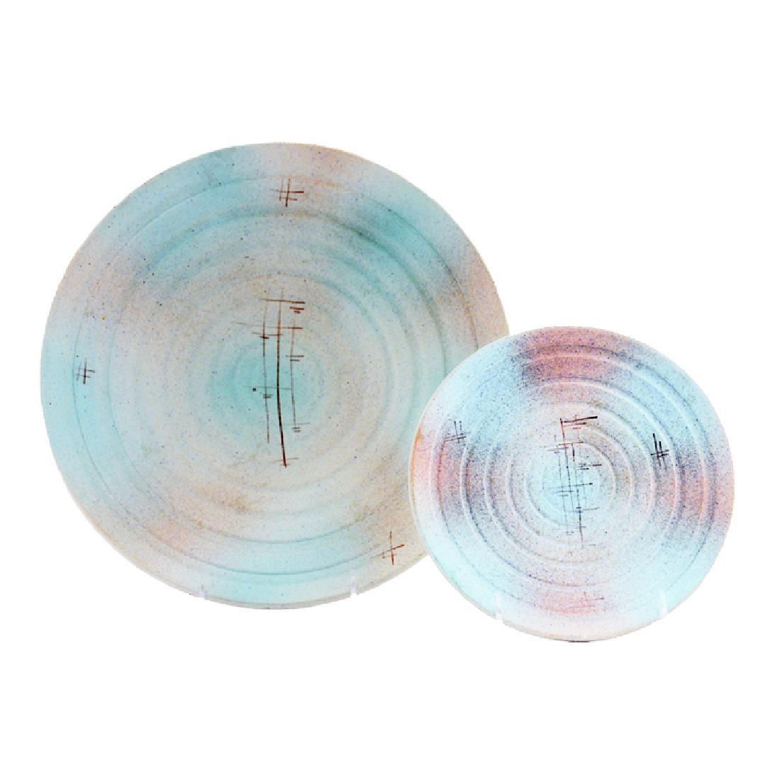 Eva Zeisel, a Schramberg Plate and Platter: Eva Zeisel, a Plate (model 3388) and a Platter (model 3314) with fluted, concentric molding (model 3388), Schramberger Majolika-Fabrik, Schramberg, Germany, circa 1929-35. An unidentified Spritzdekor