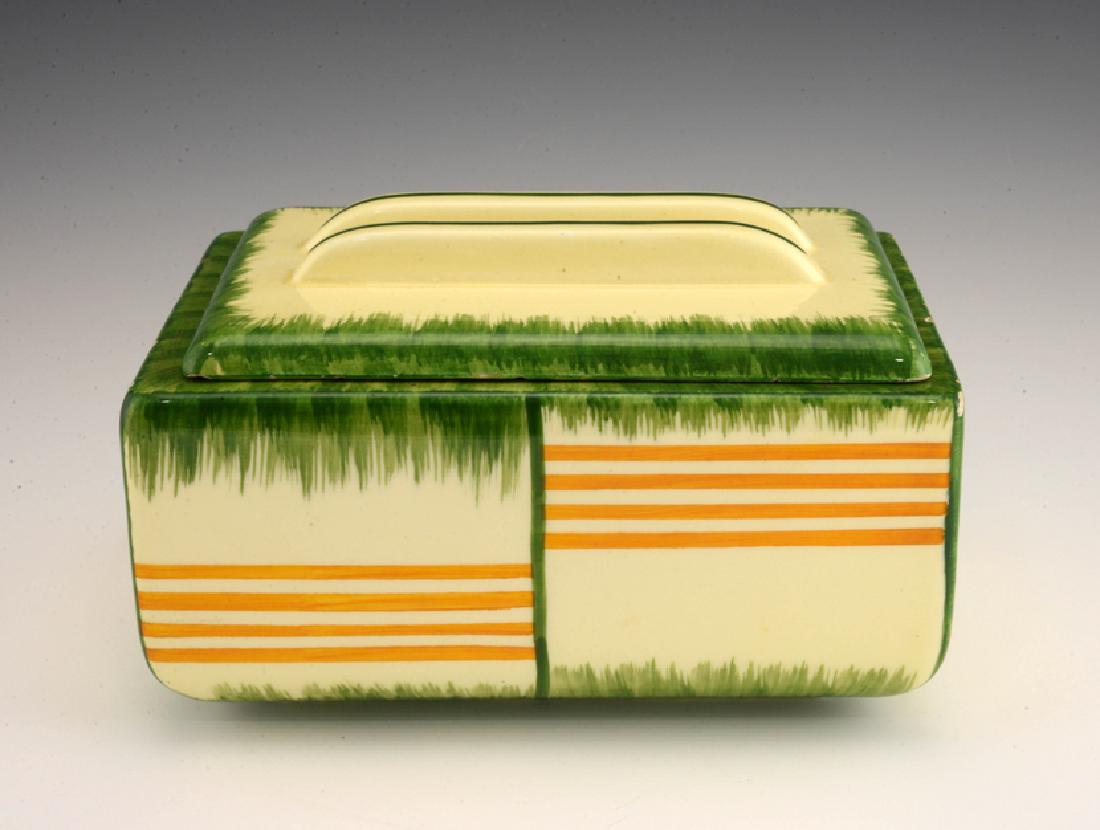 Eva Zeisel, a Schramberg Cake or Cookie Box (3440): Eva Zeisel, A lidded Cake or Cookie Box (model 3440), Schramberger Majolika-Fabrik, Schramberg, Germany, circa 1929-35. Unknown decoration number. Height: 4 in. (11 cm); length: 6 3/4 in. (17.5 cm). 1
