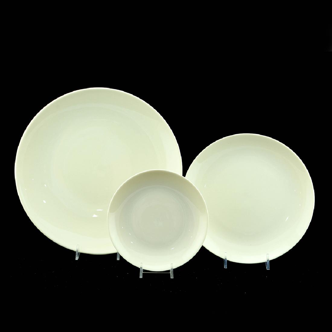 Eva Zeisel, 3 Museum Service Plates: Eva Zeisel, a Dinner Plate, a Luncheon Plate, and a Bread Plate, all of the "Off Center" design, Museum Service, Castleton China, New Castle, PA, designed 1942-1943. All with black Castleton lyre mark