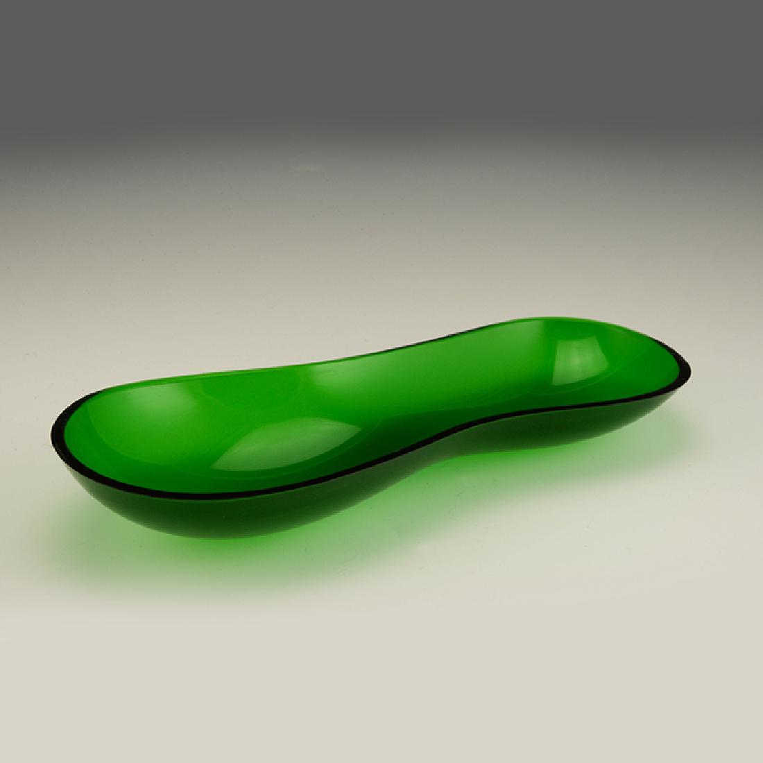 Eva Zeisel, Rare Large Cloverware Green Tray: Eva Zeisel, a rare Large Gourd Bowl in Deep Emerald Green, Cloverware, Clover Box and Manufacturing Company, Bronx, New York plexiglass modeled by air pressure, 1946-1947. H. 1 1/2 in. x W. 4 in. x D.