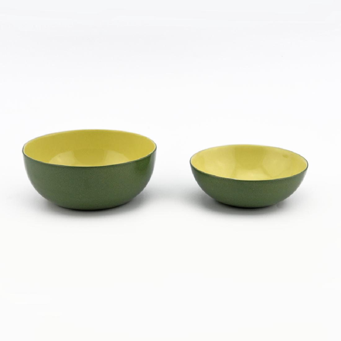 Eva Zeisel, Rare Riverside 2-Tone Bowls: Eva Zeisel, a rare Cereal Bowl and Fruit Bowl in Two-Tone Avocado and Yellow Glaze, Riverside Ceramics, 1947. Porcelain. Cereal Bowl dia.: 5 1/8 in. (13 cm), h. 2 in. (5 cm); Fruit Bowl dia. 4 1/2 in.