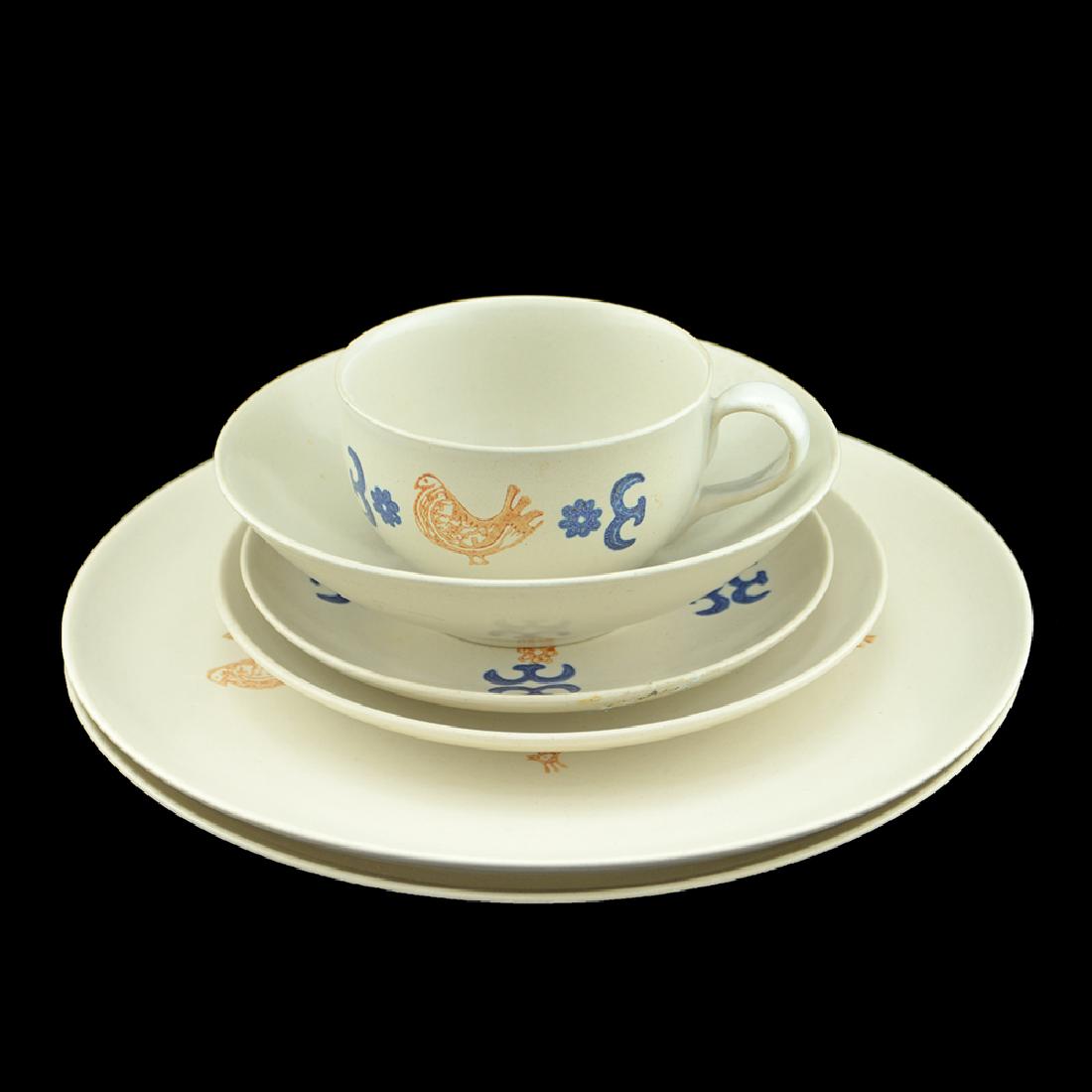 Eva Zeisel, 6 Monmouth Stoneware Pieces: Eva Zeisel, a group of six pieces from Monmouth Pottery, Western Stoneware Company, Eva Zeisel Fine Stoneware, Monmouth, Illinois, circa 1953-1954, Pennsylvania Dutch decoration pattern, comprising tw