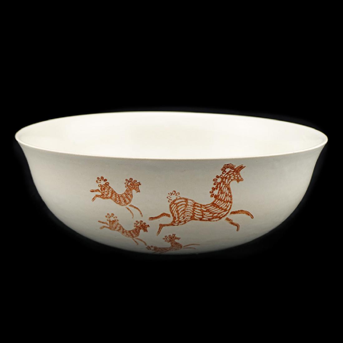 Eva Zeisel, Monmouth Horses Serving Bowl: Eva Zeisel, a large Serving Bowl with a scarce example of the Horses decoration pattern, Eva Zeisel Fine Stoneware, Monmouth Pottery, Western Stoneware Company, Monmouth, Illinois, circa 1953-1954. St
