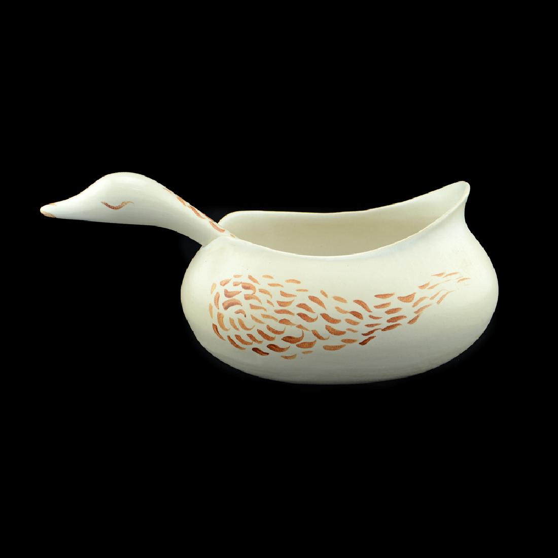 Eva Zeisel, Rare Monmouth Lacy Wings Bird Dish: Eva Zeisel, a rare Bird-form Bowl and Ladle, Lacy wings pattern, Eva Zeisel Fine Stoneware, Monmouth Pottery, Western Stoneware Company. Monmouth, Illinois, circa 1953-1954. Unmarked. Height of Bowl: