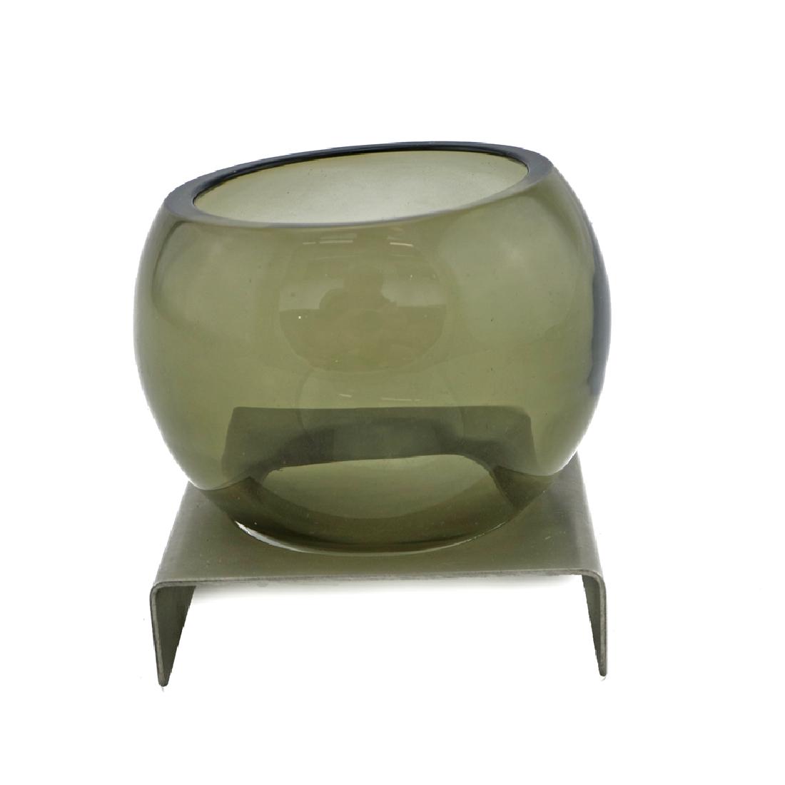 Very Rare Zeisel Heisey Dawn Cigarette Holder: Eva Zeisel, an extremely rare Cigarette Holder with later metal stand, Dawn, Town & Country, A.H. Heisey & Co., Newark, Ohio, 1953-54. Mouth-blown glass. 1620-053 On Zeisel's glass designs, see Rey Le