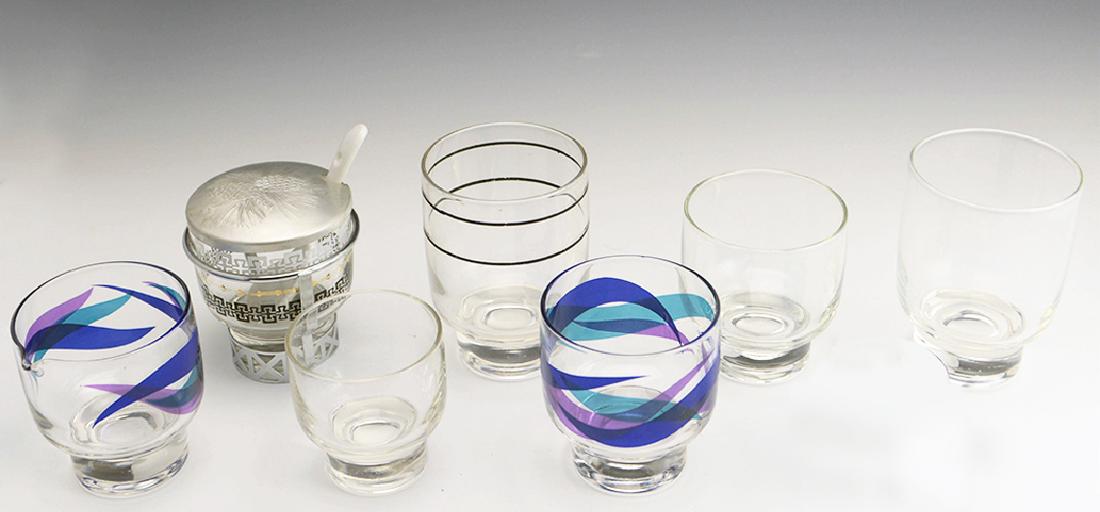 7 Zeisel Federal Glass Stockholm Items: Eva Zeisel, a group of seven pieces from the Federal Glass Company’s Stockholm line, comprising a Highball glass, an Old-Fashioned glass, and a Cocktail glass in Crystal, a Cocktail set for One in c