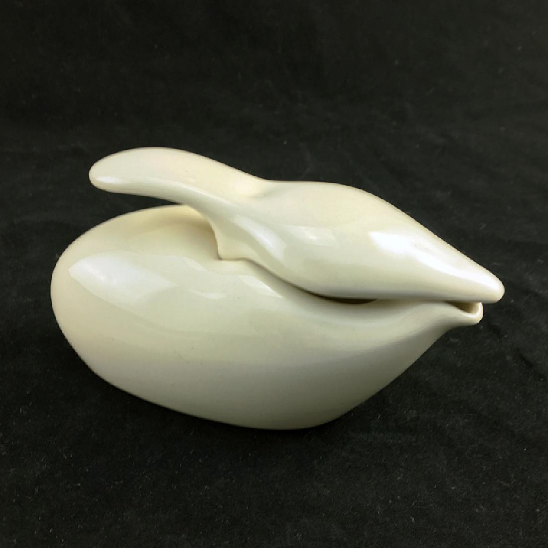 Very Rare Zeisel OC Rabbit Baby Oil Dispenser: Eva Zeisel, an extremely rare rabbit-form Baby Oil Dispenser, based on a 1946 design that was never produced, Bret Bortner for the Orange Chicken Gallery, 1997. One of 50 produced. Glazed porcelain. 3
