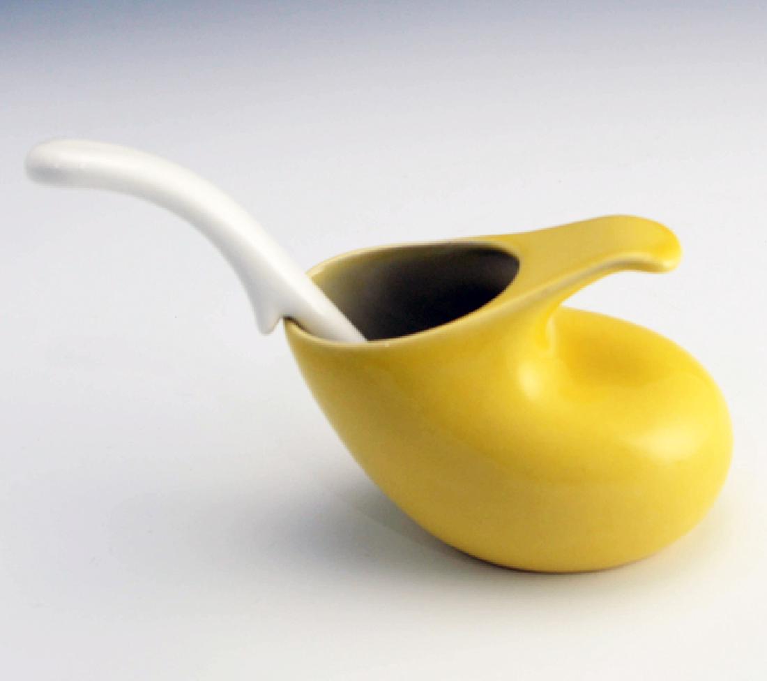 Zeisel OC Infant Feeder (1999): Eva Zeisel, a rare handled Infant Feeder based on a 1946 design that was never produced, Bret Bortner for the Orange Chicken Gallery, 1999, together with a Spoon for the Feeder, similarly designed in