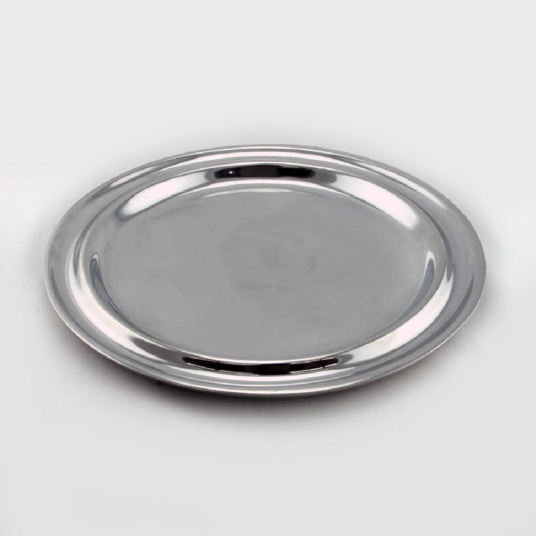 Zeisel Nambe Eden Circular Serving Tray: Eva Zeisel, Circular Eden Serving Tray, Nambé, design MT0014, designed 2007, no longer in production. Nambé proprietary metal alloy. Dia. 14 5/8 in. (37.3 cm). 1620-232 On Zeisel’s collaborations