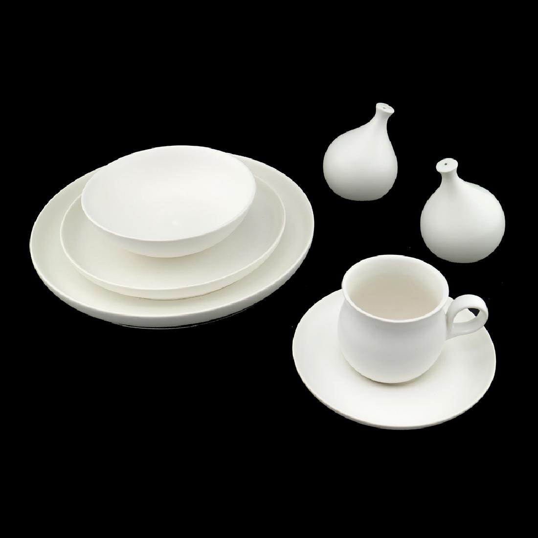 Zeisel Granit 5-Piece Plate Setting (2009): Eva Zeisel, a Five-Piece place setting from the Granit Line comprising Dinner Plate, Salad Plate, Bowl, cup, and saucer, together with a Salt and Pepper set, originally designed for Kispester-Granit F