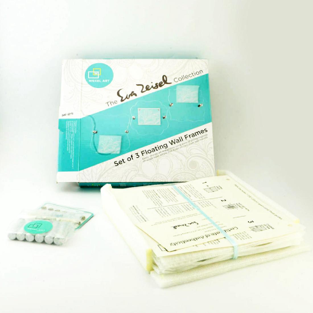 Zeisel Wexel Art Floating Frames Set (2011): Eva Zeisel, Three shaped Floating Wall Frames, Wexel Art, Austin, Texas, 2011. Acrylic and magnets. 12 1/2 x 12 1/2 in. (31.7 x 31.7 cm). 8 pieces total: Box, 3 acrylic frames, set of magnets (sealed)