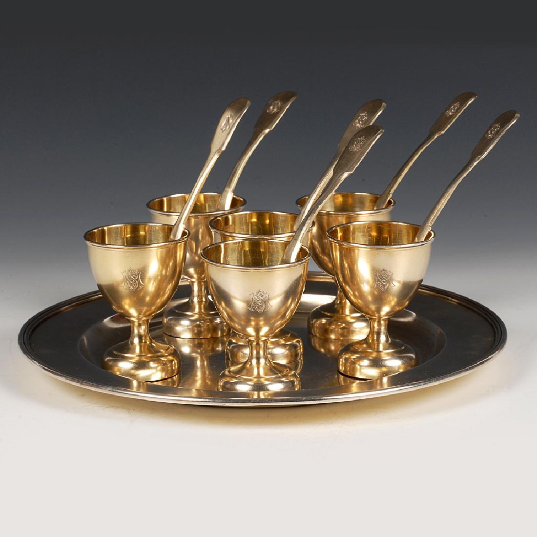 Russian silver sherbet set for 6 (1 of 10)