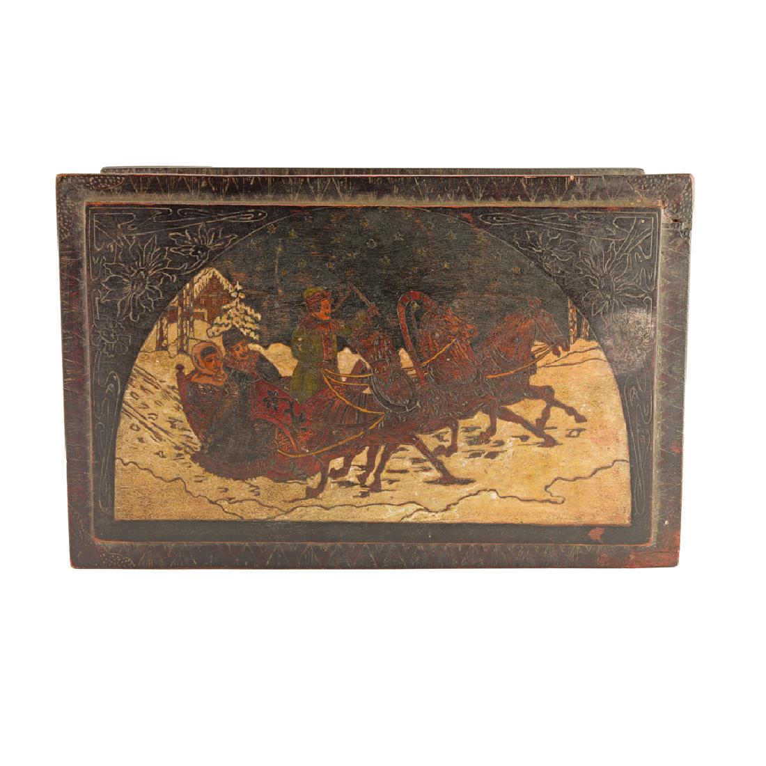 Large Russian folk or kustar wood table box (1 of 5)