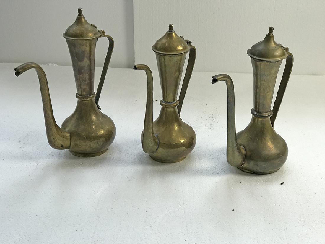 3 Russian antique Persian-style coffee or teapots: Three antique Russian Persian-style Coffee/Tea Pots, manufactured in Tula or Moscow. Nos. 1214-555, 1214-058B, 1214-058A. Dimensions: Smallest Teapot -- 5 x 7 5/8 x 11 7/8 in. (12.7 x 19.3 x 30.1 cm);
