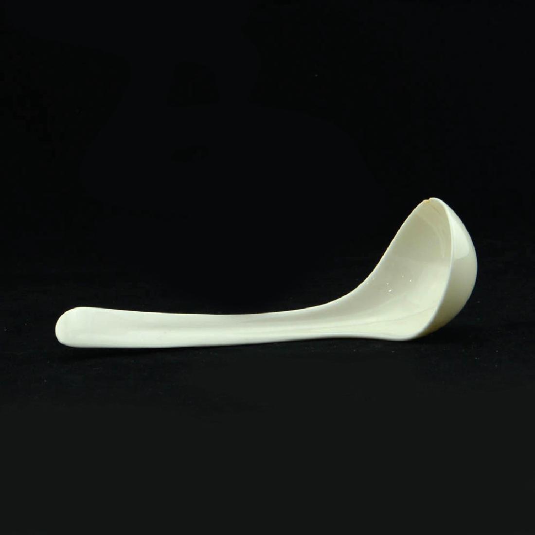 Eva Zeisel, Museum Service Prototype Ladle: Eva Zeisel, an extremely rare prototype porcelain Ladle, apparently one of two made, Museum Service, Castleton China, New Castle, PA, designed 1942-1943. Unmarked. Length 6 1/2 in. (16.5 cm). 1620-142