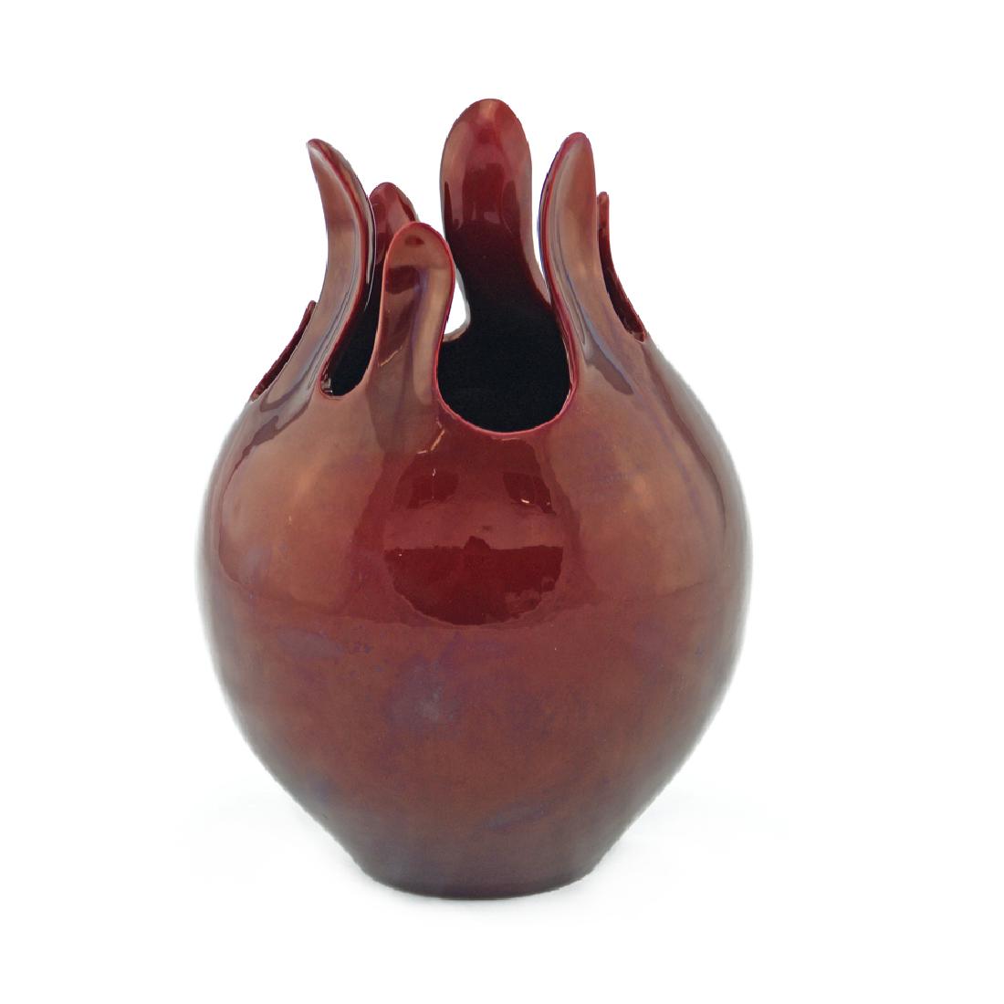 Zeisel Zsolnay Eosin Vase (1983/1999): Eva Zeisel, Fig Vase, designed 1983, the underside stamped with the factory's mark and Eva Zeisel, also with OC 1st Ed 99 [i.e., First Edition Orange Chicken 1999] in silver-white, produced by Zsolnay