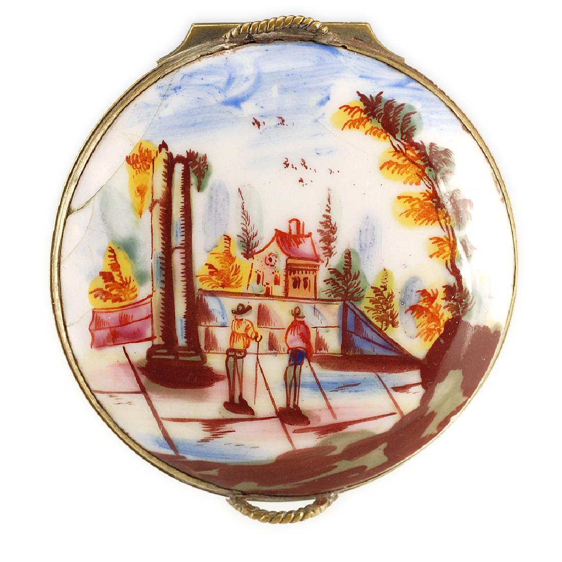 Antique Enamelled Porcelain Round Lidded Basket Box (1 of 5)