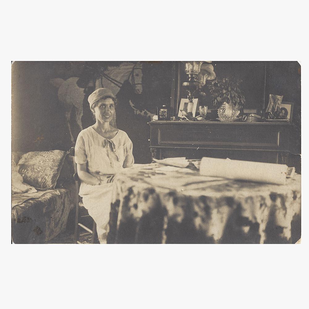 Postcard photo of Olga Mikhaylovna Ivanenko: Postcard photo of Olga Mikhaylovna Ivanenko 1883-1968 wife of General Von Wrangel WWI Dimensions: 3 1/2 x 5 3/8 (8.8 x 13.9 cm)