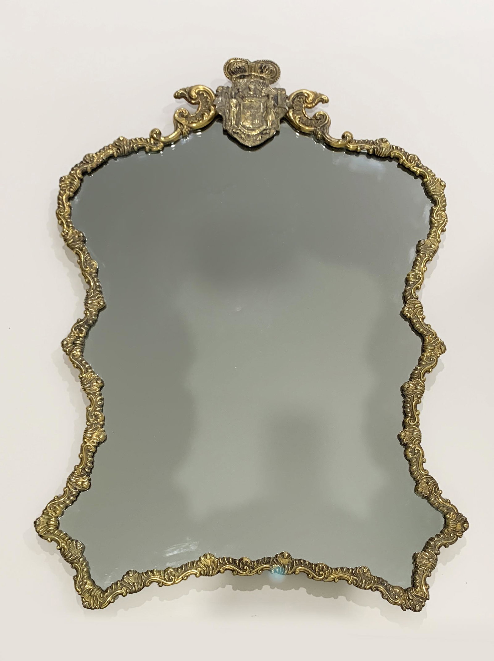 Antique Polish gilded silver table mirror: Count Ivan Paskevich-Erivanskii: A Polish gilded silver table mirror, Karol Filip Malcz, Warsaw, 1828-1831. The shaped mirror framed with a gilded silver mount chased with scrolls and shells, surmount