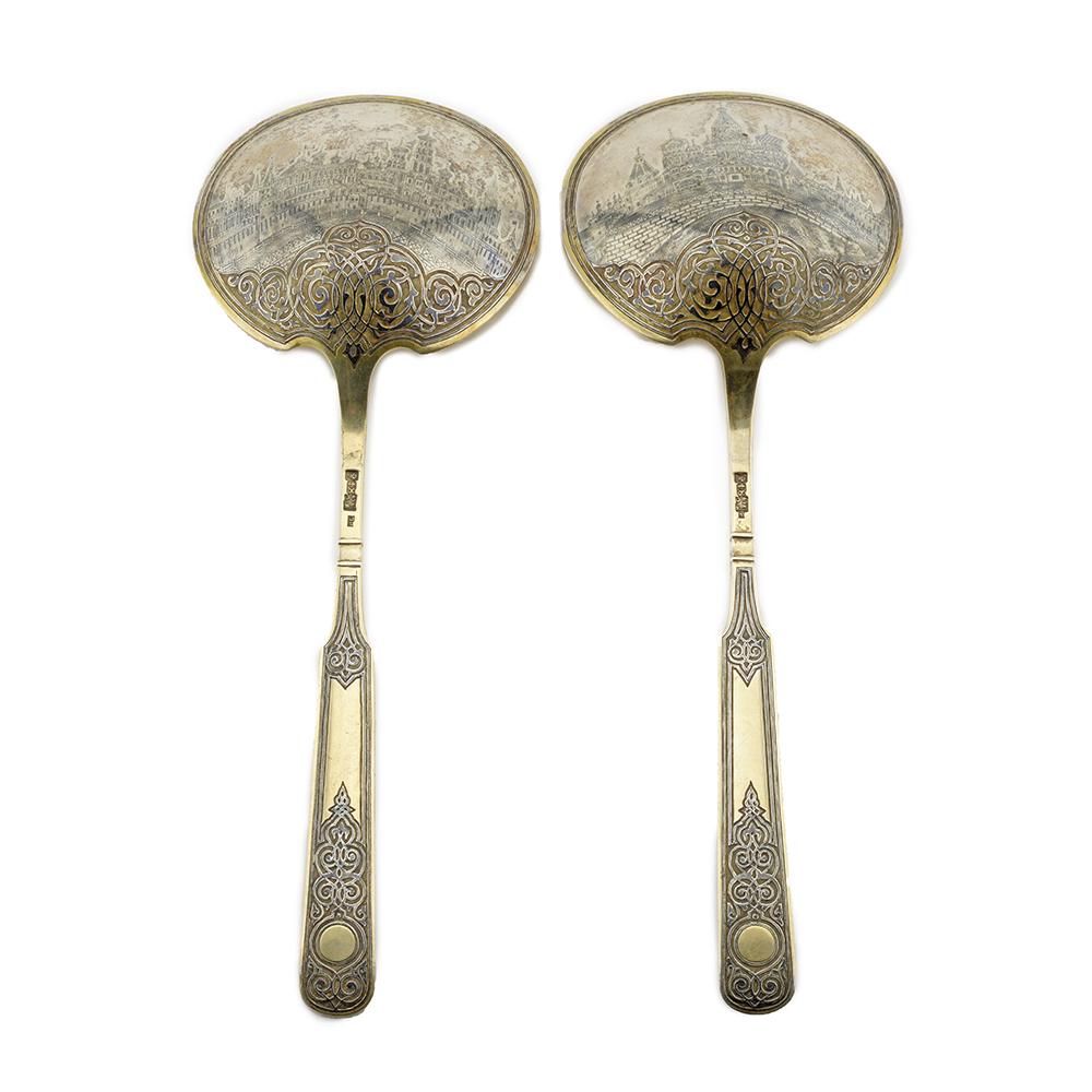2 Russian gilded silver and niello serving spoons (1 of 5)