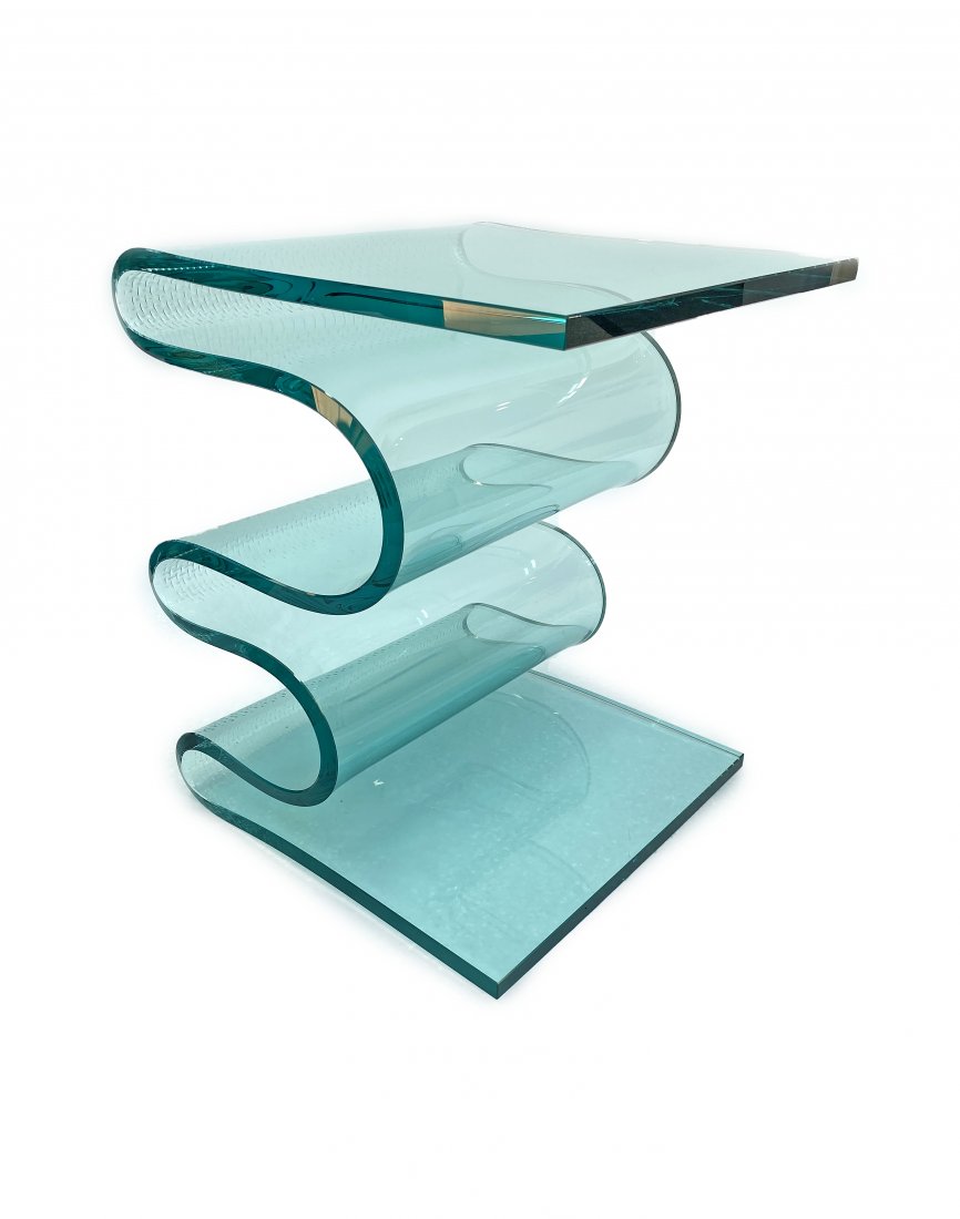 A Colorless glass ribbon pedestal signed Laurel Fyfe (1 of 6)