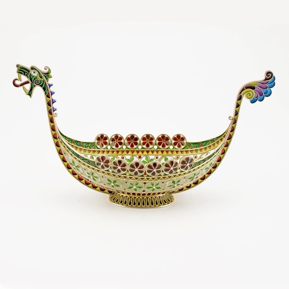 Norwegian Silver & Plique Enamel Viking Boat bowl (1 of 4)