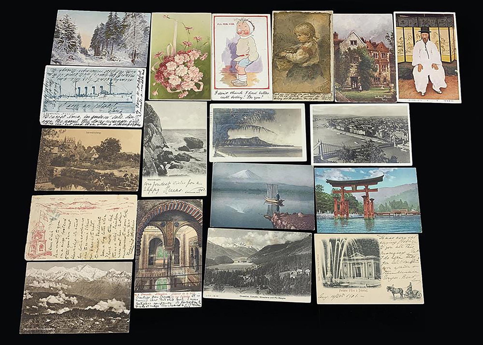 Nona Kerr Set of 18 Postcards: A lot of 18 post cards relating to or signed by Nona Kerr. Nona Kerr was the lady-in-waiting to Princess Irene (sister of Empress Alexandra)