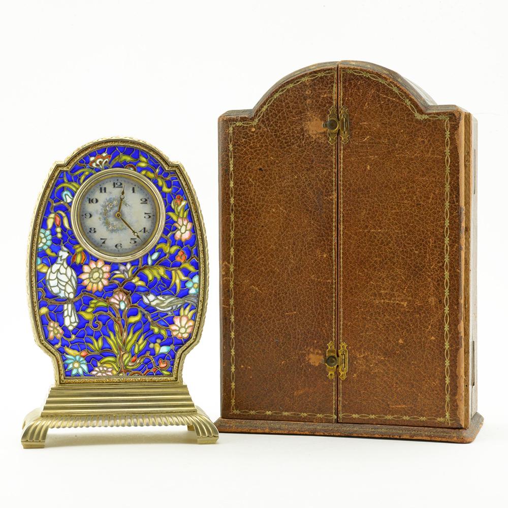 A rare Swiss silver gilt andplique-a-jour enamel desk clock (1 of 9)