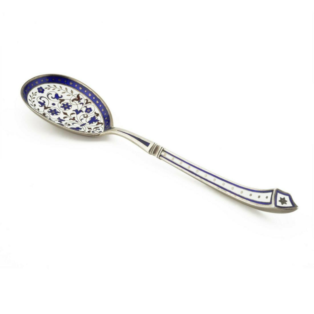 A Danish silver gilt and champleve enamel serving spoon by Peter Hertz. (1 of 4)