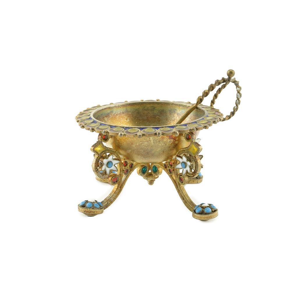 Plique enamel salt with plique spoon (1 of 5)