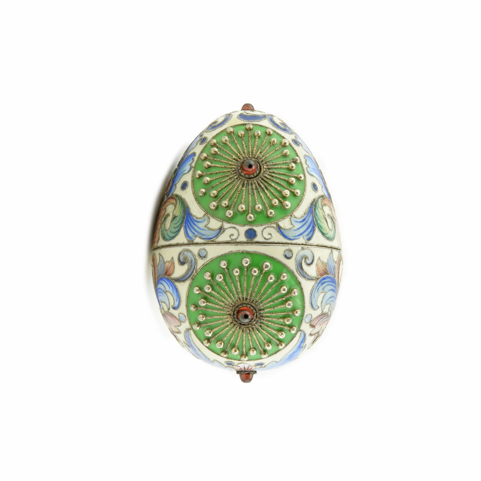 A Russian gem-set, gilded silver and shaded cloisonné enamel egg (1 of 6)