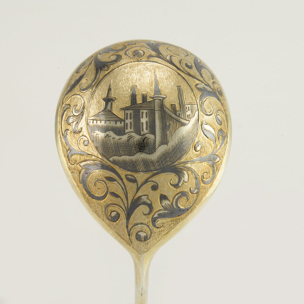 An 1846 Russian gilded silver niello serving spoon (1 of 4)