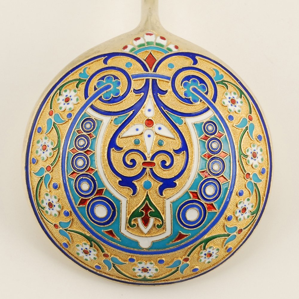 A Russian Kuzmichev cloisonné enamel serving spoon (1 of 4)