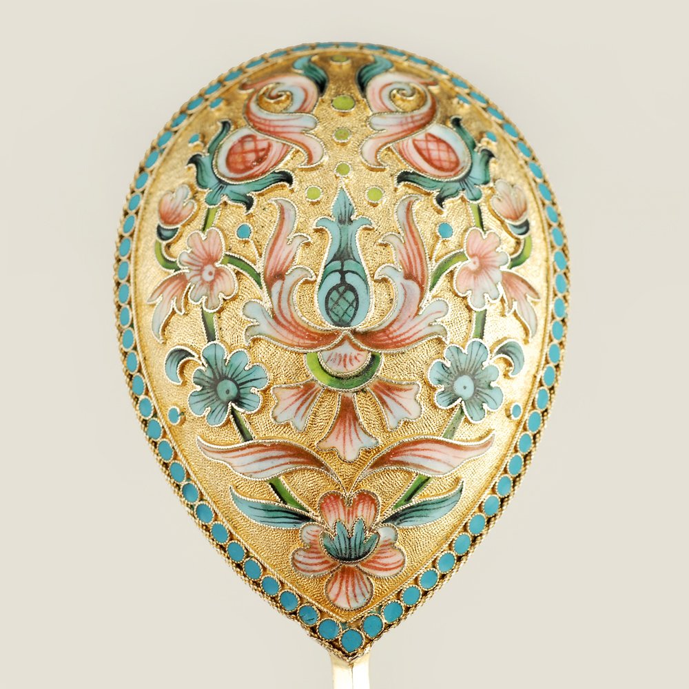 A Russian shaded cloisonné enamel serving spoon (1 of 4)