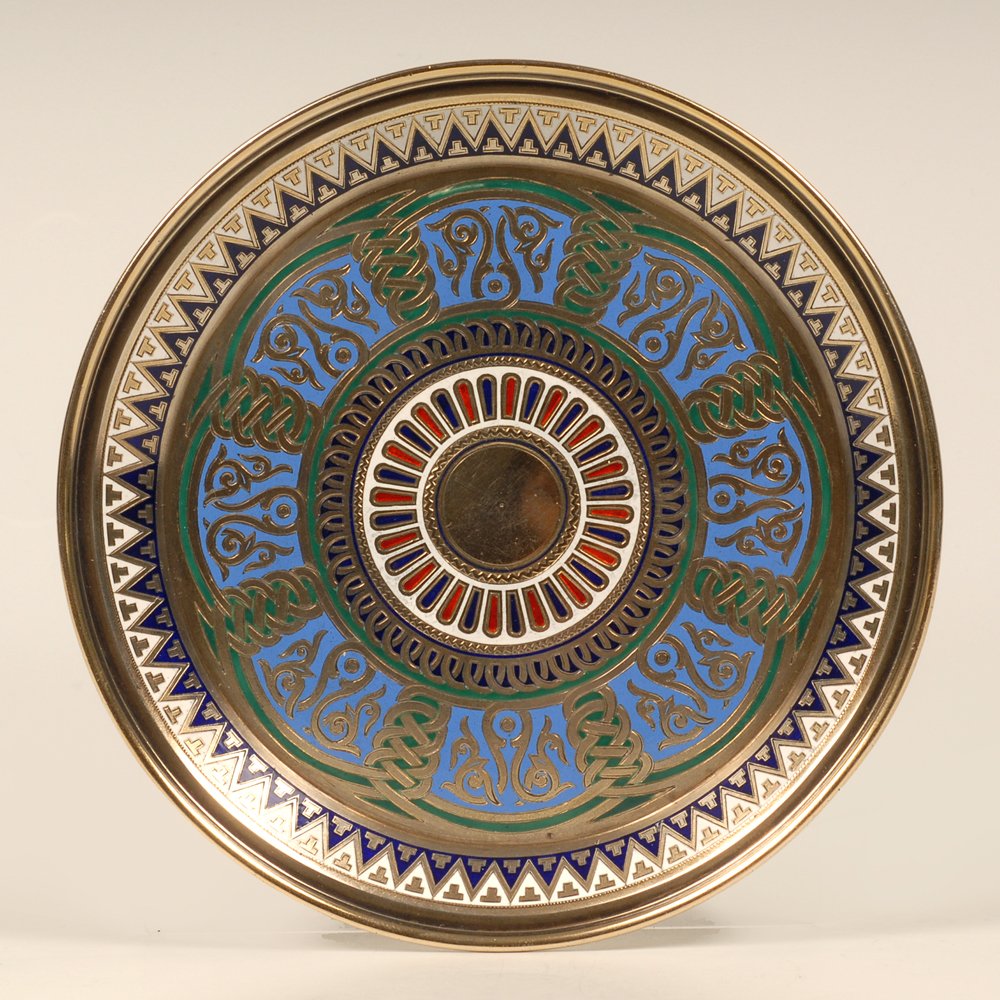 A Russian Ovchinnikov champlevé enamel tray, 1874 (1 of 3)