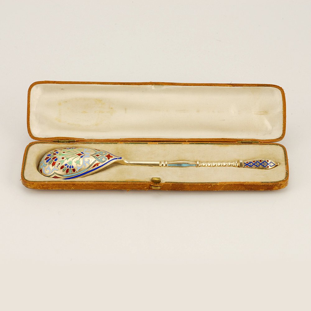 A Russian champlevé enamel spoon in original case 1895 (1 of 5)