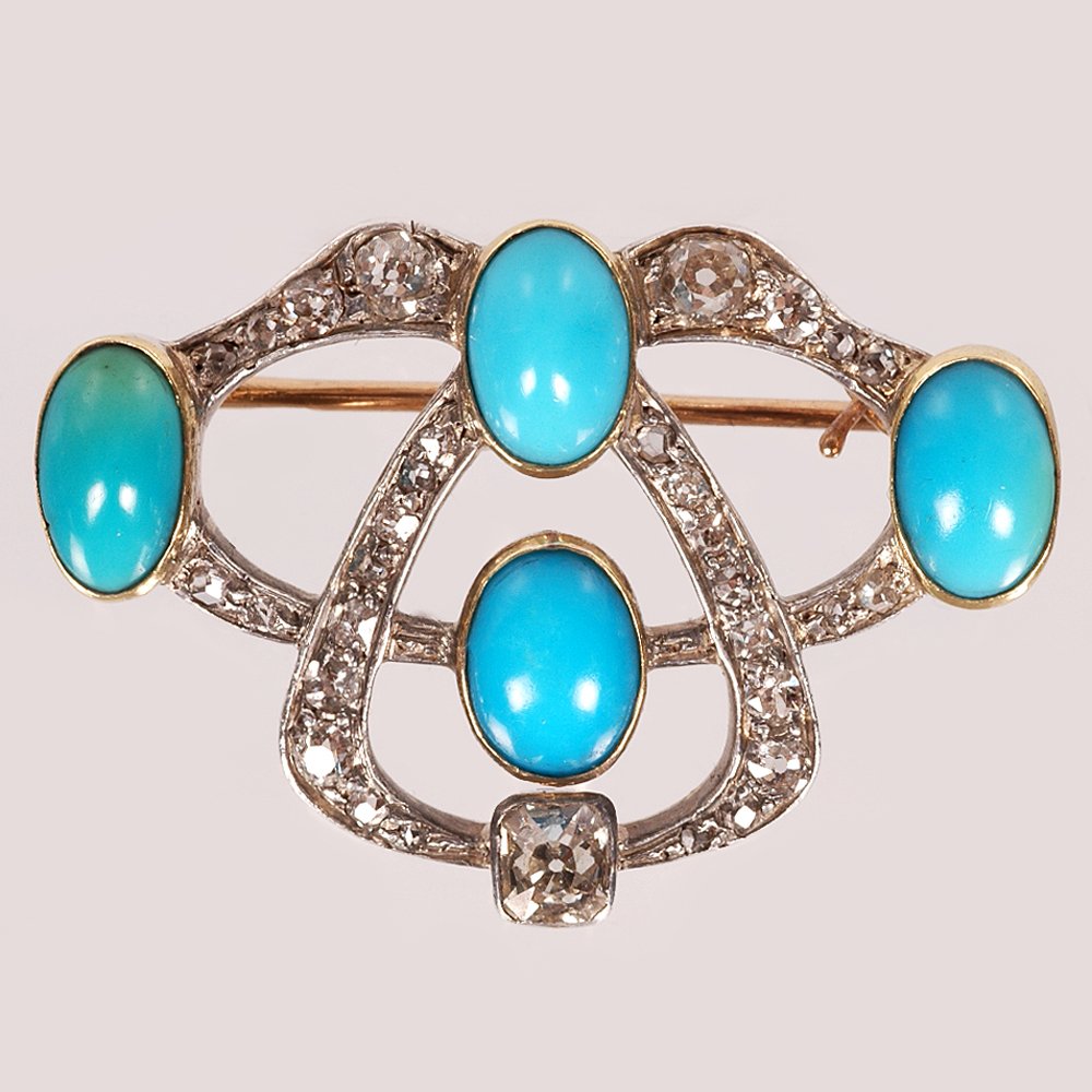 A Fabergé Oscar Pihl gold, diamond & turquoise brooch (1 of 3)