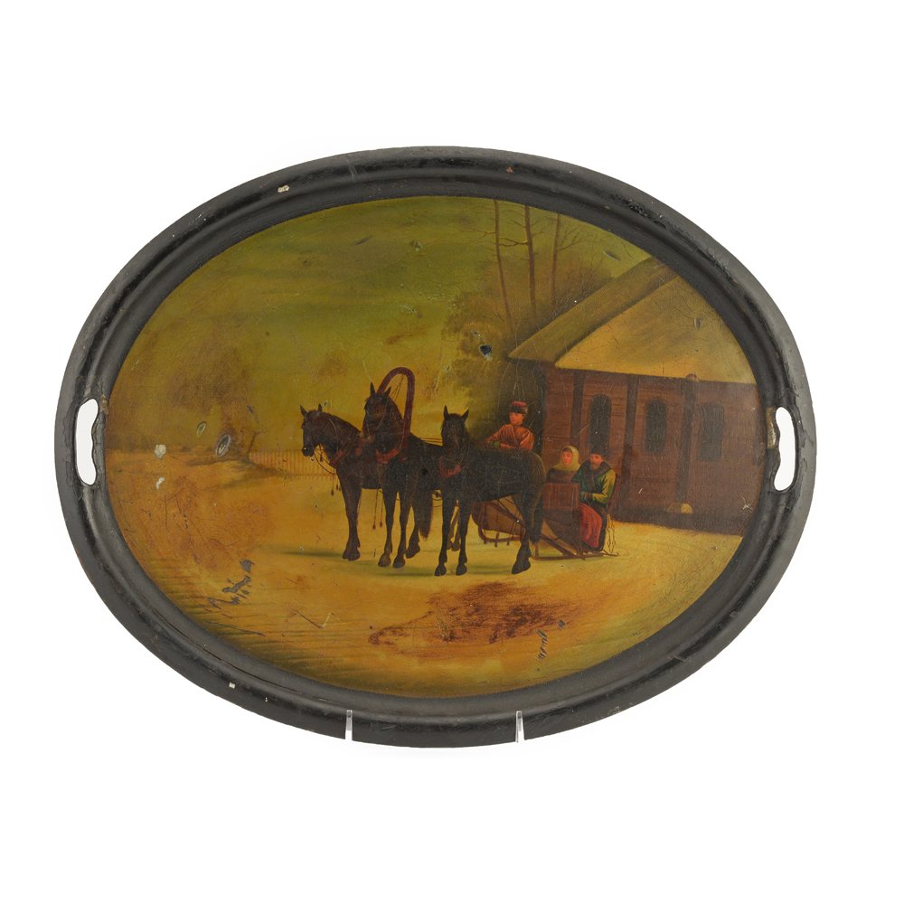 A large Russian lacquer tray, Vishnyakov, late1880s-90s (1 of 3)