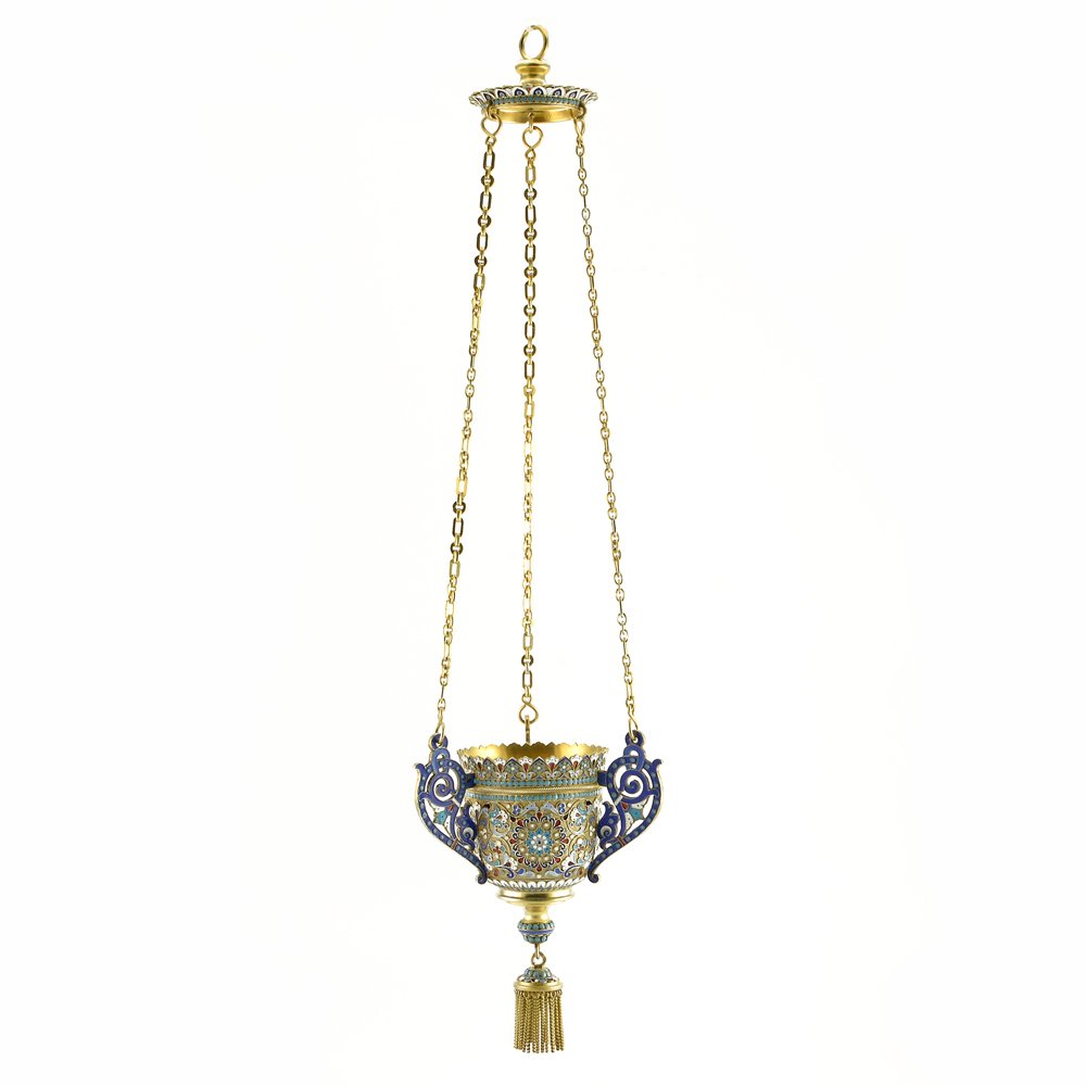 A Russian shaded cloisonné enamel lampada, c1899-1908 (1 of 8)