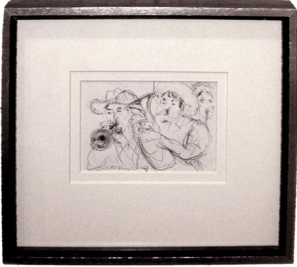 PETER HURD INK DRAWING (American 1904-1984): "The Musicians," Ink Drawing (Has Ink Drawing on Back) Signed 3.5" x 5"