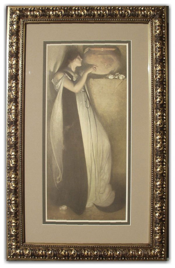 JOHN WHITE ALEXANDER STONE LITHO (Amer 1856-1915): "Isabella and the Pot of Basil," 15" x 10.5" Rare Stone Lithograph, Circa 1890