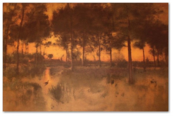 GEORGE INNESS STONE LITHO (American 1825-1894): "Home of the Heron," Rare Stone Lithograph, 19" x 29" circa 1890