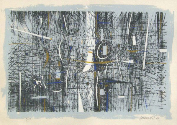 PAUL MAXWELL LITHO (Amer 20th Cent): "Abstract in Blue/Black" Signed Original Lithograph - Numbered Edition
