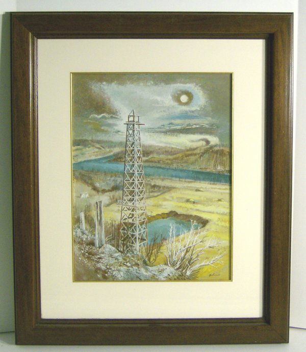 AARON BOHROD OIL (American 1907-1992): "Oil Well" Signed Oil on paper - 18 x 14 *Has letter from son, Neil, and this was once the cover for Fortune Magazine in the 1950's Bohrod was nationally known in his lifetime. He was the recipient of