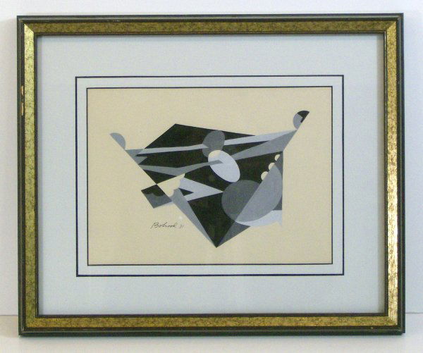 AARON BOHROD - ACRYLIC (Amer 1907-1992): Abstract Signed Acrylic on paper - 8 x 11 image opening - CONDITION-VERY GOOD