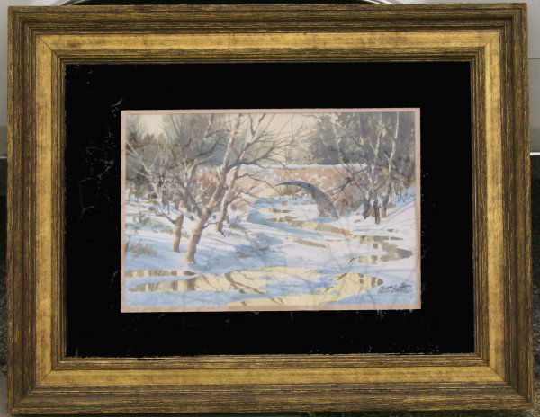 CLETUS SMITH - BRIDGE - WATERCOLOR (20th Century): Bridge Signed Watercolor - 14 x 20.5 CONDITION-VERY GOOD