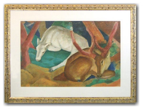 FRANZ MARC - SERIGRAPH - DEER (German 1880-1916): Deer Serigraph, circa 1930 (laid on thinboard) - 20.75 X 30.75 - CONDITION-GOOD, some minor rippling in graphic