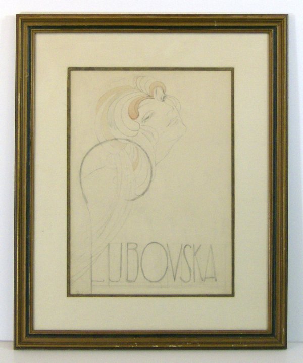 CARL LINK - ART DECO PORTRAIT - PENCIL (1887-1968): "Lubovska" Signed Colored Pencil and Pencil 1929 - 17 x 12 - CONDTION-VERY GOOD