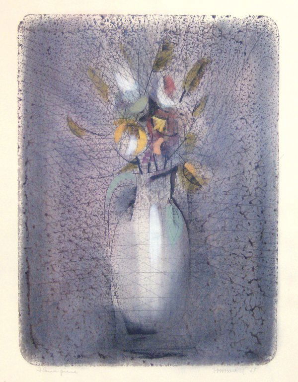 PAUL MAXWELL - FLOWER - LITHOGRAPH (Amer 20th Cent: "Flower Piece" Signed Lithograph - 24 x 18 - CONDITION-VERY GOOD